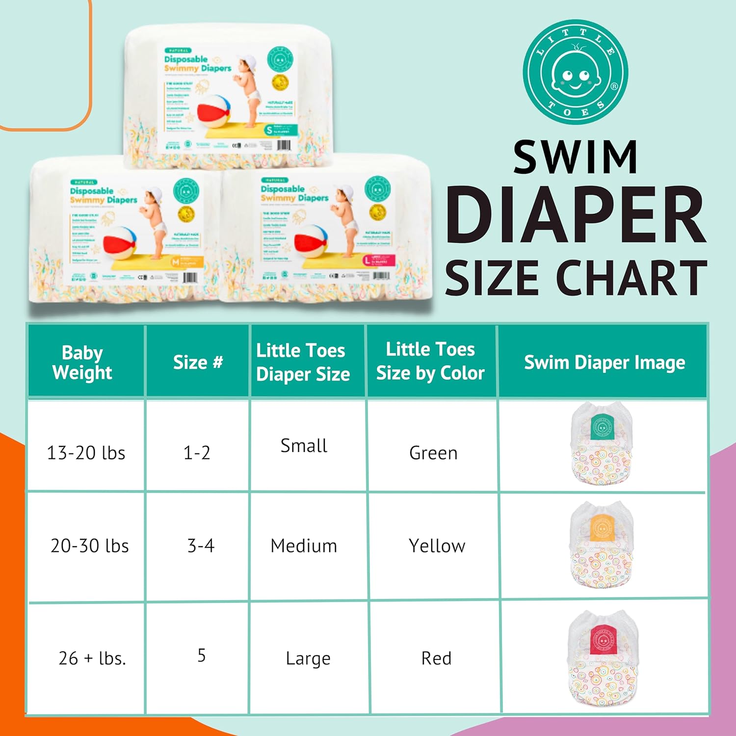 Little Toes Natural Disposable Swimmy Baby Diapers, Medium (Pack of 24) - Image 3